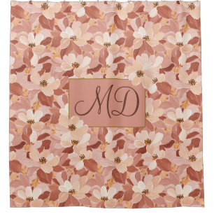 Cortina De Ducha Decoración de baño floral marrón terroso