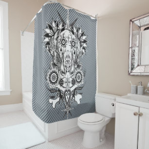Cortina De Ducha Decoración de baño Gran Danés Blanco Negro Muerte