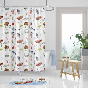 Cortina De Ducha Decoración de baño infantil, Pesca