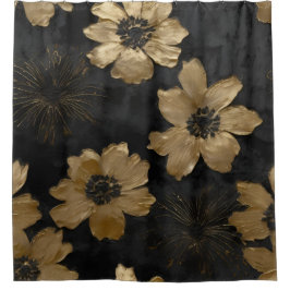 Cortina De Ducha Decoración de Hogar Floral de Oro Negro de Lujo