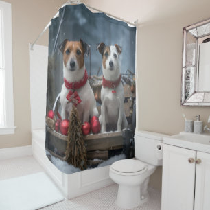 Cortina De Ducha Decoración de Navidad de trineo nevado Jack Russel