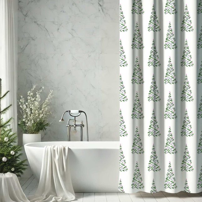 Cortina De Ducha Decoración de Navidades escandinavos (Scandi Christmas shower curtain decor features holiday tree art Victoria Grigaliunas DoTellABelle)