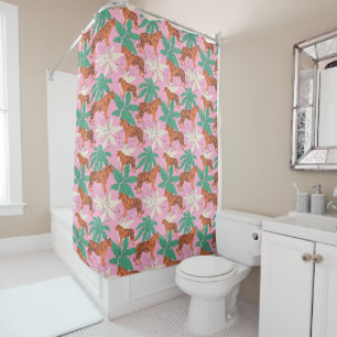 Cortina De Ducha Decoración maximalista de tigre tropical naranja r