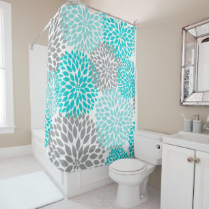 Cortina De Ducha Decoración moderna del baño de color turquesa gris