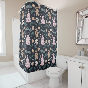 Cortina De Ducha Decoración navideña gótica rosa y negra