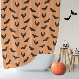 Cortina De Ducha Decoración vintage de Halloween de murciélagos neg