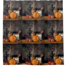 Cortina De Ducha Decoraciones otoñales en mesa, calabaza, fruta, be