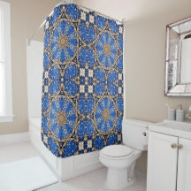 Cortina de ducha decorativa Blue Gold