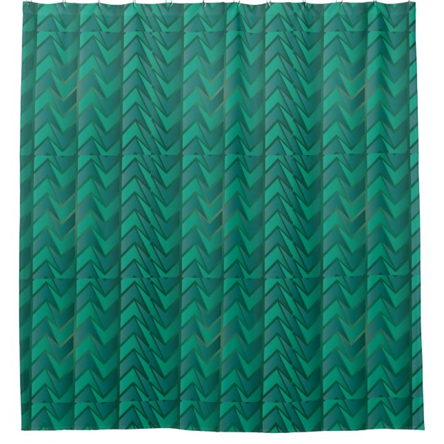 Cortina de ducha decorativa geométrica Verde azula (Anverso)
