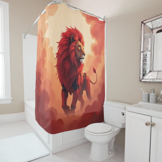 Cortina De Ducha Deep Crimson Glow – The Lion of Burning Destiny.   (In situ)