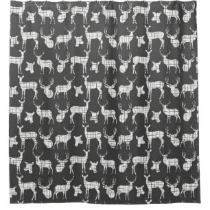 Cortina De Ducha Deer Buck and Doe Silhouette Black and White