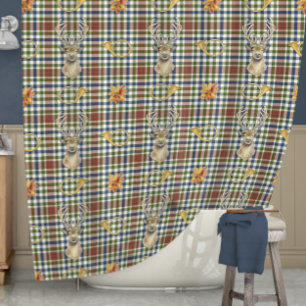 Cortina De Ducha Deer Stag Hunting Lodge Fall Sale De Tartán Plaid