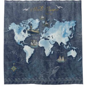 Cortina de ducha del mapa de viajes del mundo