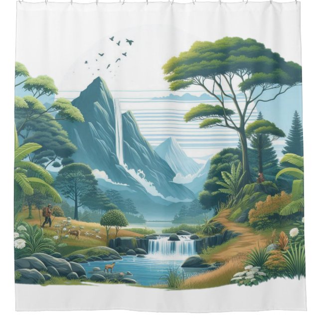 Cortina de ducha del sereno Mountain Stream (Anverso)