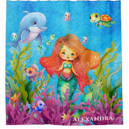 Cortina De Ducha Delfín de tortuga marina de monograma cutáneo