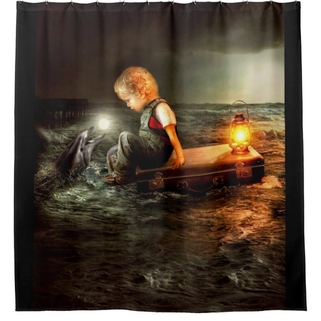 Cortina De Ducha Delfín Y Niño (Anverso)