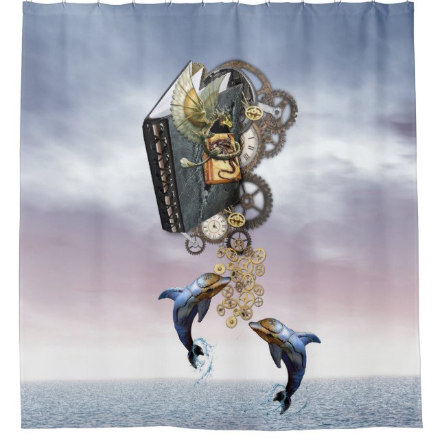 Cortina De Ducha Delfines saltantes de Steampunk (Anverso)