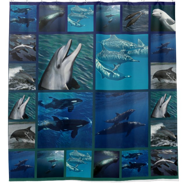 Cortina De Ducha Delfínes y collage de las ballenas (Anverso)