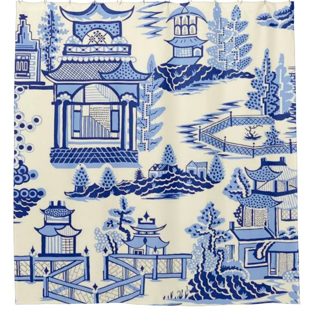 Cortina De Ducha Delft Blue China Ming Dynasty Tea House (Anverso)