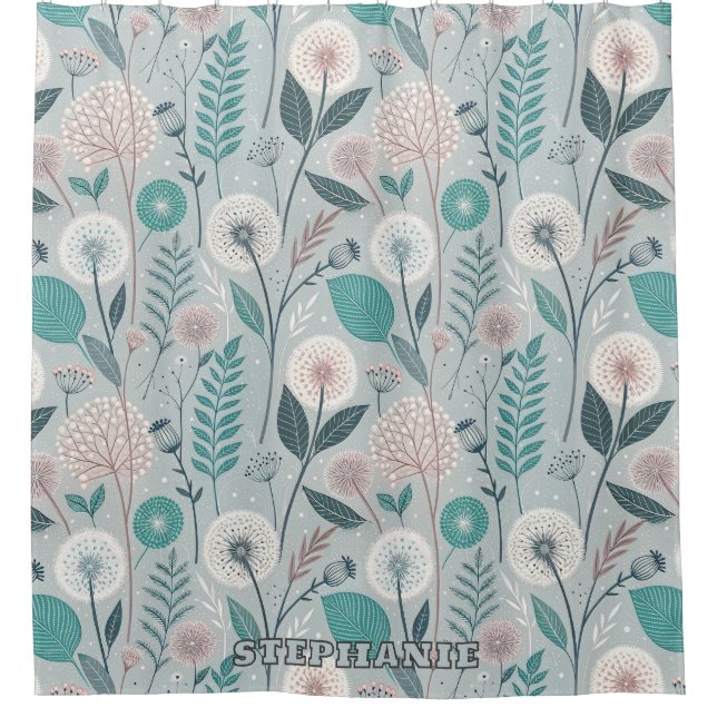 Cortina De Ducha Delicioso Dandelion & Floral Folk Art Seamless (2) (Anverso)