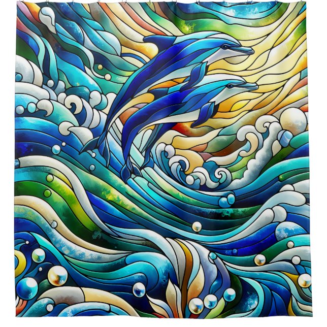 Cortina De Ducha "Delight de delfín de vidrio manchado" (Anverso)