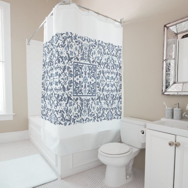 Cortina De Ducha Denim Blue Floral (In situ)