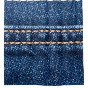 Cortina De Ducha Denim con título: textura de jeans cerrados.
