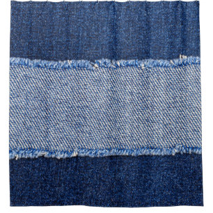 Cortina De Ducha Denim roto: tela de jeans azules.