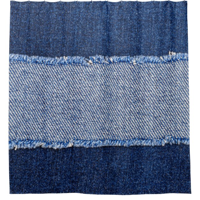 Cortina De Ducha Denim roto: tela de jeans azules. (Anverso)