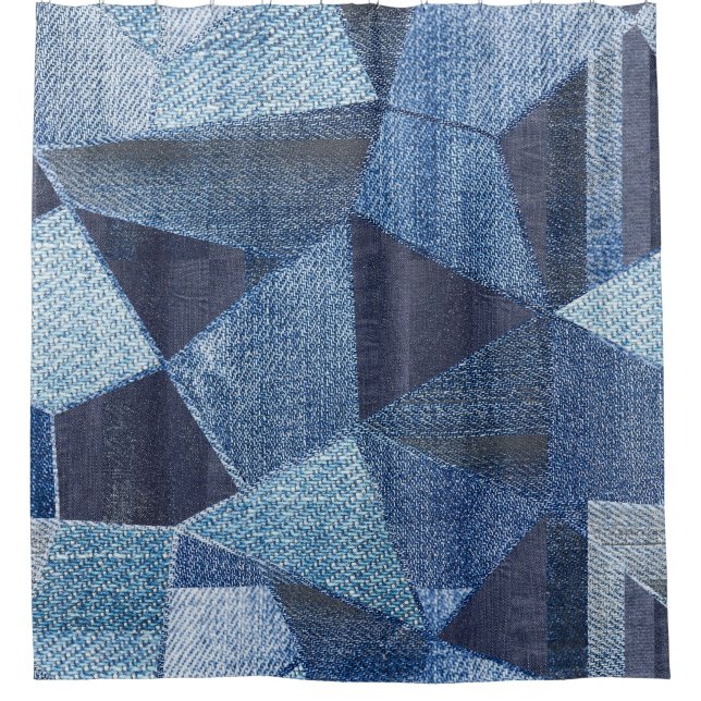 Cortina De Ducha Denim Urban: Doloridos Parchwork a rayas. (Anverso)