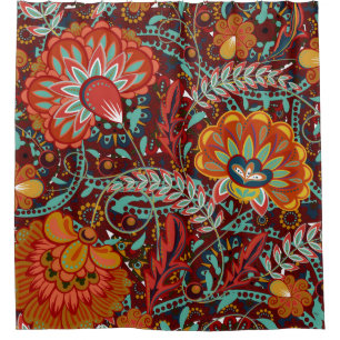 Cortina De Ducha Dense floral mano ornamental dibujar fantasía flor