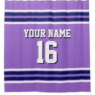 Cortina De Ducha Deporte de franjas blancas de la marina púrpura