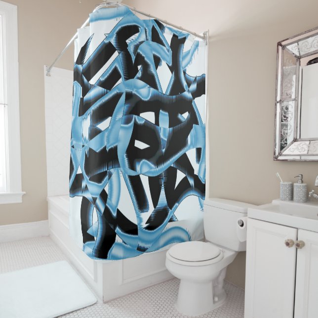 Cortina De Ducha Desechos o cintas azules y negros destruidos (In situ)