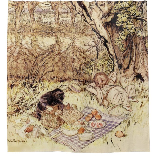 Cortina De Ducha Desempacando la cesta de picnic de Arthur Rackham (Anverso)