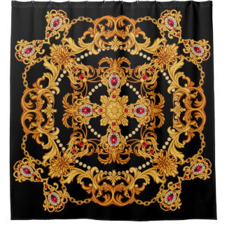 Cortina De Ducha Design of silk scarf with ruby gem stones and gold