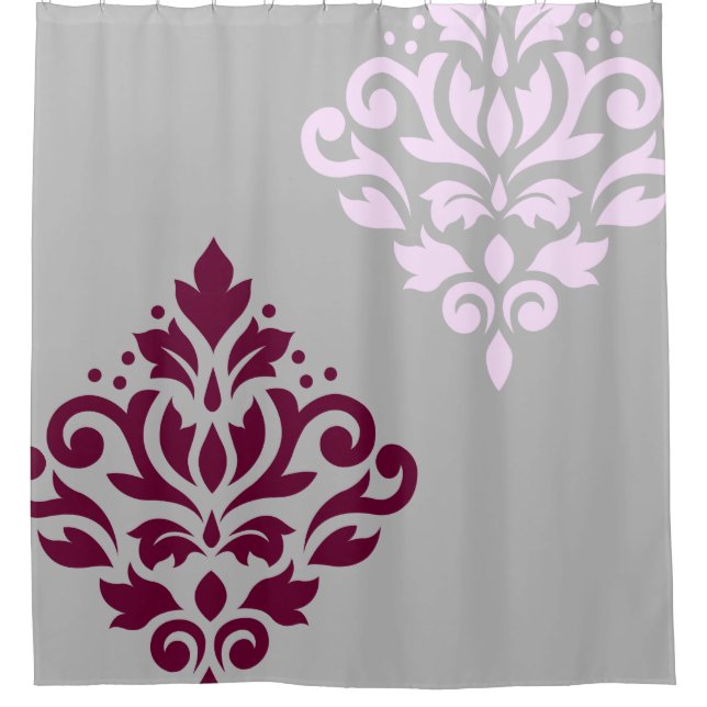 Cortina De Ducha Desplazar Damask Art I Plum Gris Rosa (Anverso)