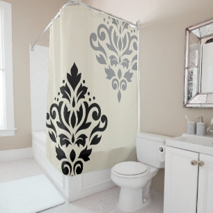 Cortina De Ducha Desplazar el arte Damask I Crema gris negro