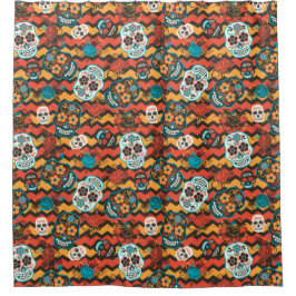 Cortina De Ducha Día de los Cránulos Azucareros Muertos, naranja zi