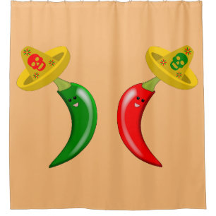 Cortina De Ducha Día de los Muertos Chilis Mexicanos