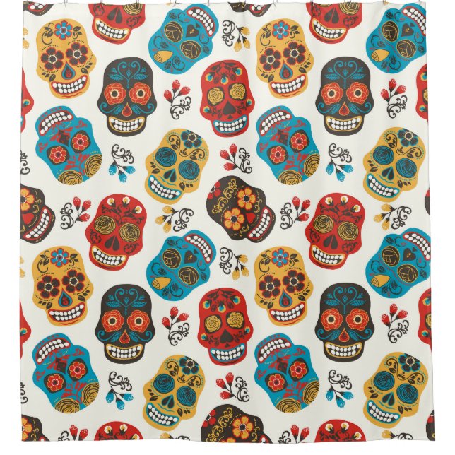 Cortina De Ducha Día de Muertos, sin fisuras. (Anverso)