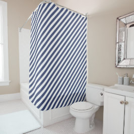 Cortina De Ducha Diagonal navy blue and white stripes pattern