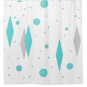Cortina De Ducha Diamante Turquesa Retro y Starburst