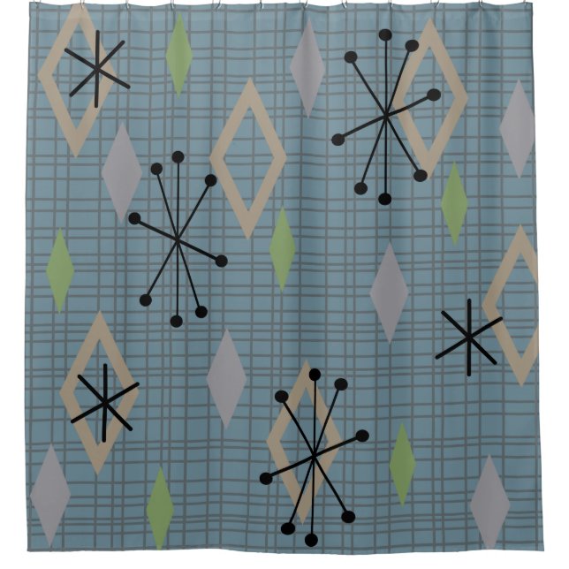 Cortina De Ducha Diamantes modernos de mediados de siglo pizarra gr (Anverso)