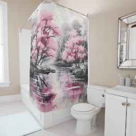 Cortina De Ducha Dibujo con tinta de sakura sobre el río