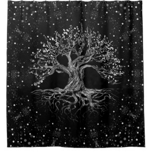 Cortina De Ducha Dibujo de árbol de la vida en blanco y negro