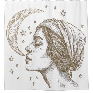 Cortina De Ducha Dibujo de la mujer y la luna