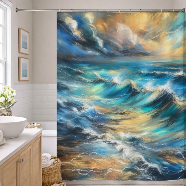 Cortina De Ducha Dibujo de Pastel Duro de Olas Tempestuosas (Subido por el creador)