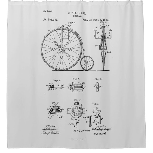 Cortina De Ducha Dibujo de Patentes Penny Farthing de la Bicicleta  (Anverso)