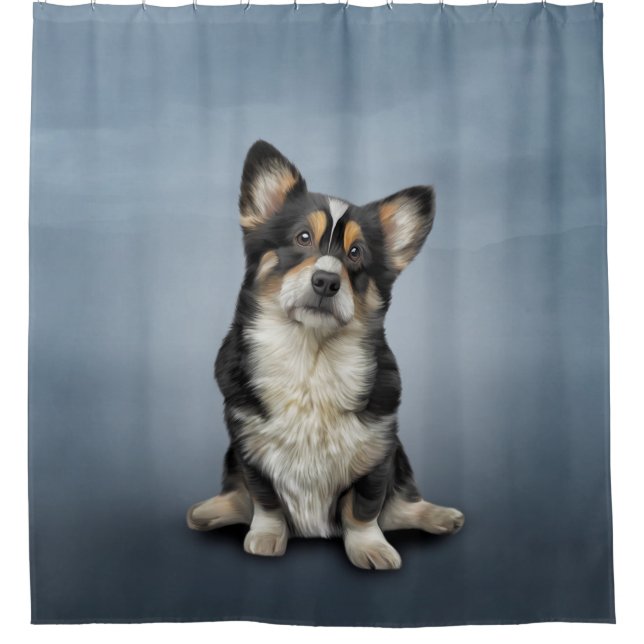 Cortina De Ducha Dibujo de perro galés Corgi negro (Anverso)