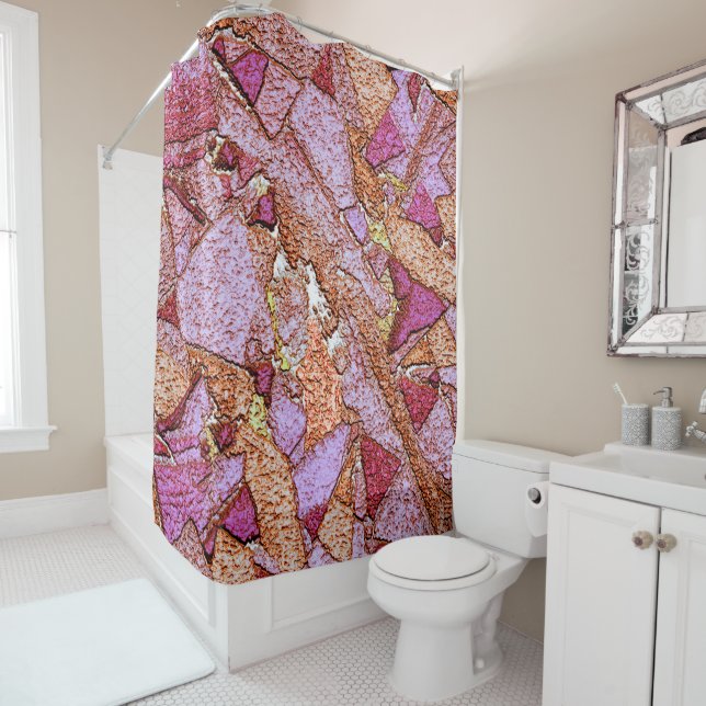 Cortina De Ducha Dibujo de roca volcánica pintado de lila rosa (In situ)